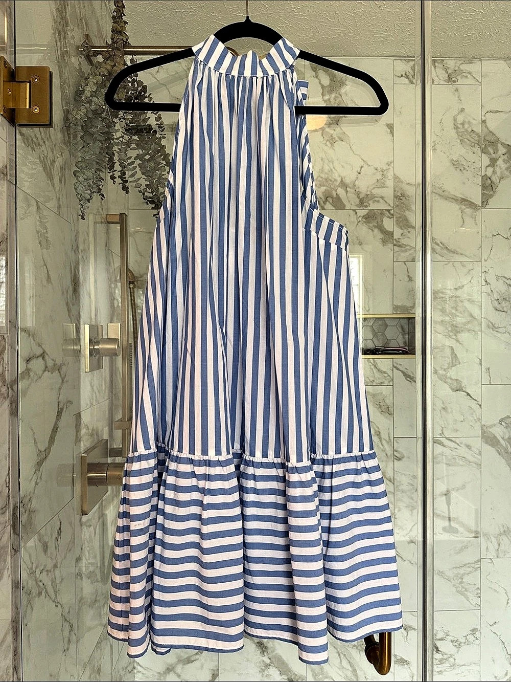 STAUD Marlowe Dress Striped Mini Blue & White Large Like New